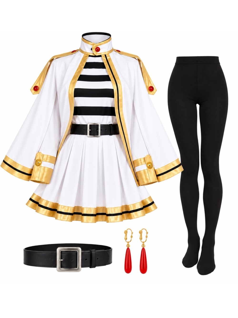 Anime Cosplay Costume in White & Gold | 5 Piece Set | Size Small